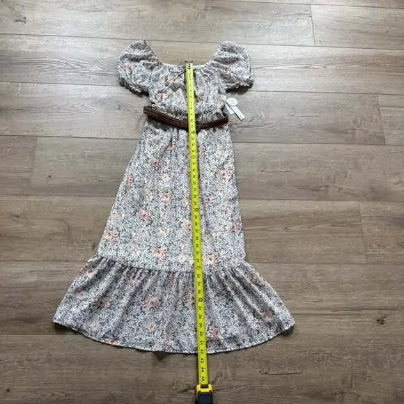 WallFlower Floral Chiffon Maxi Dress Puff Sleeve Belted Juniors Medium - Picture 4 of 9